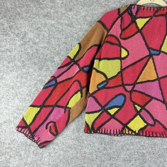 Vintage Cardigan Sweater Womens Small Petite Multicolor Long Sleeve Stain Glass* - Picture 9 of 16